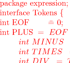 \begin{program}
{\vem package}~jaco.framework.parser;
\\ {\vem public}~{\vem cla...
 ...~right,~Object~value)~\{
\\ ~~~~~~~~~~~~~~~~...
\\ ~~~~~~~~\}
\\ \}\end{program}